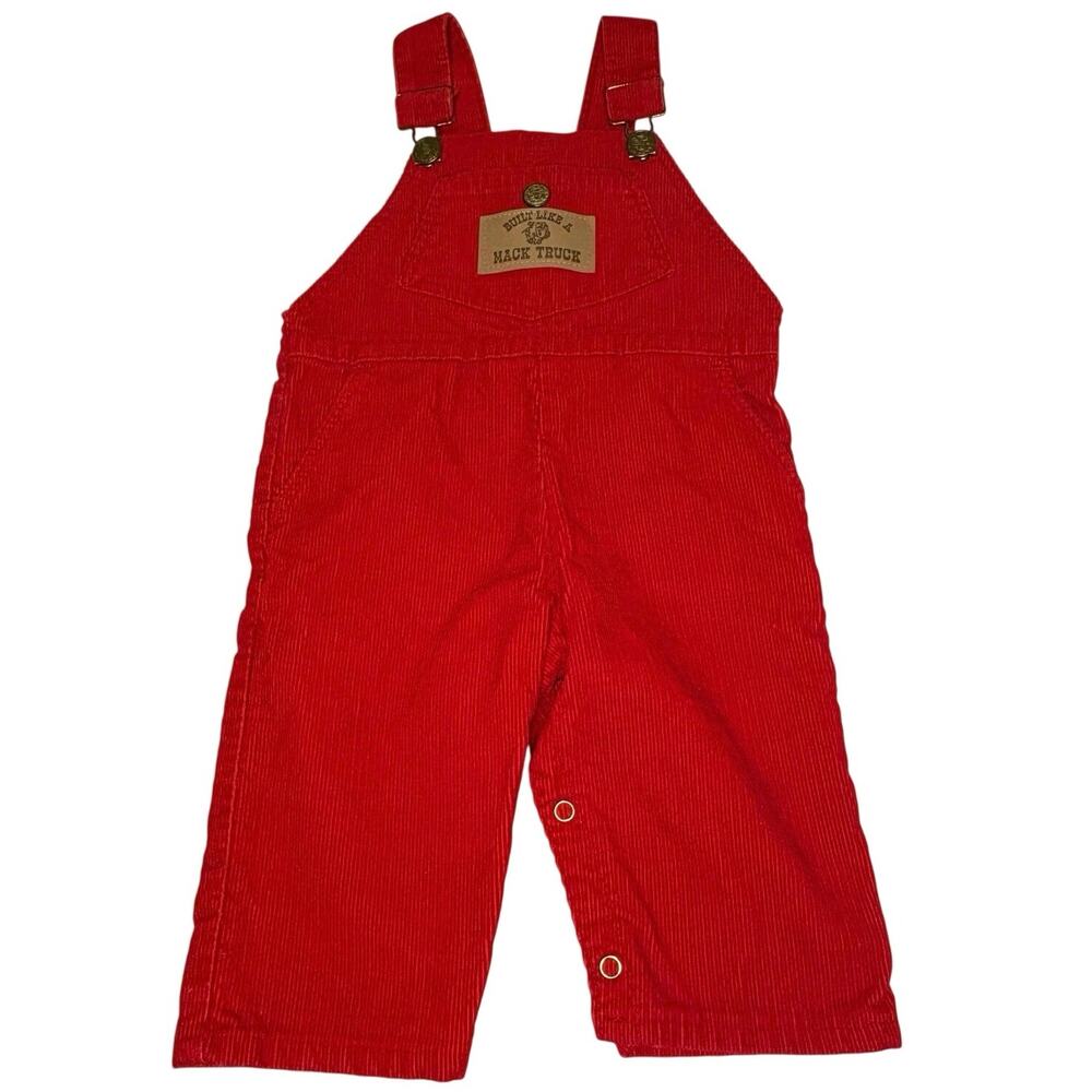 Vintage OshKosh B’Gosh Corduroy Overalls Boys 9M Red Mack Truck